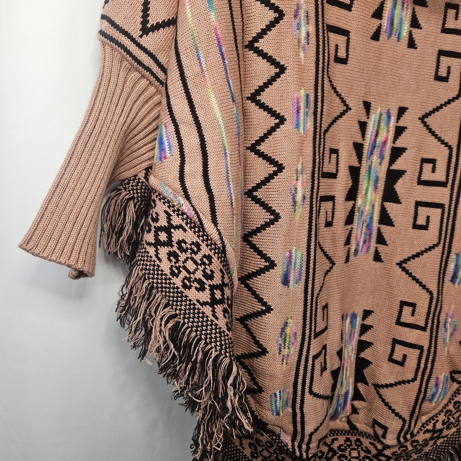 Vtg Aztec Print Poncho W/Hood Norma Angelica MX/Unisex Multicolor Lined 90’s