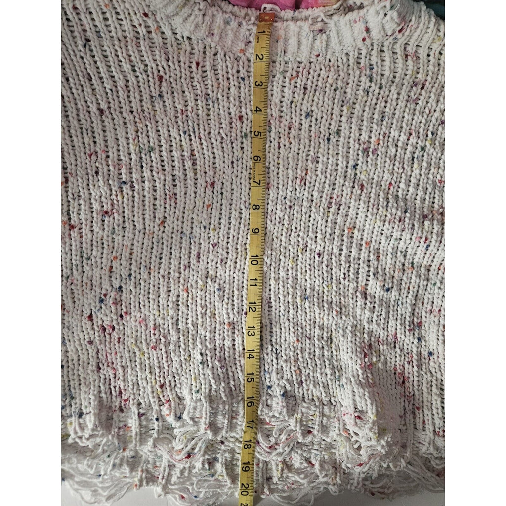 It's Our Time White Confetti Distressed Crop Sweater Medium Soft Chunky Knit