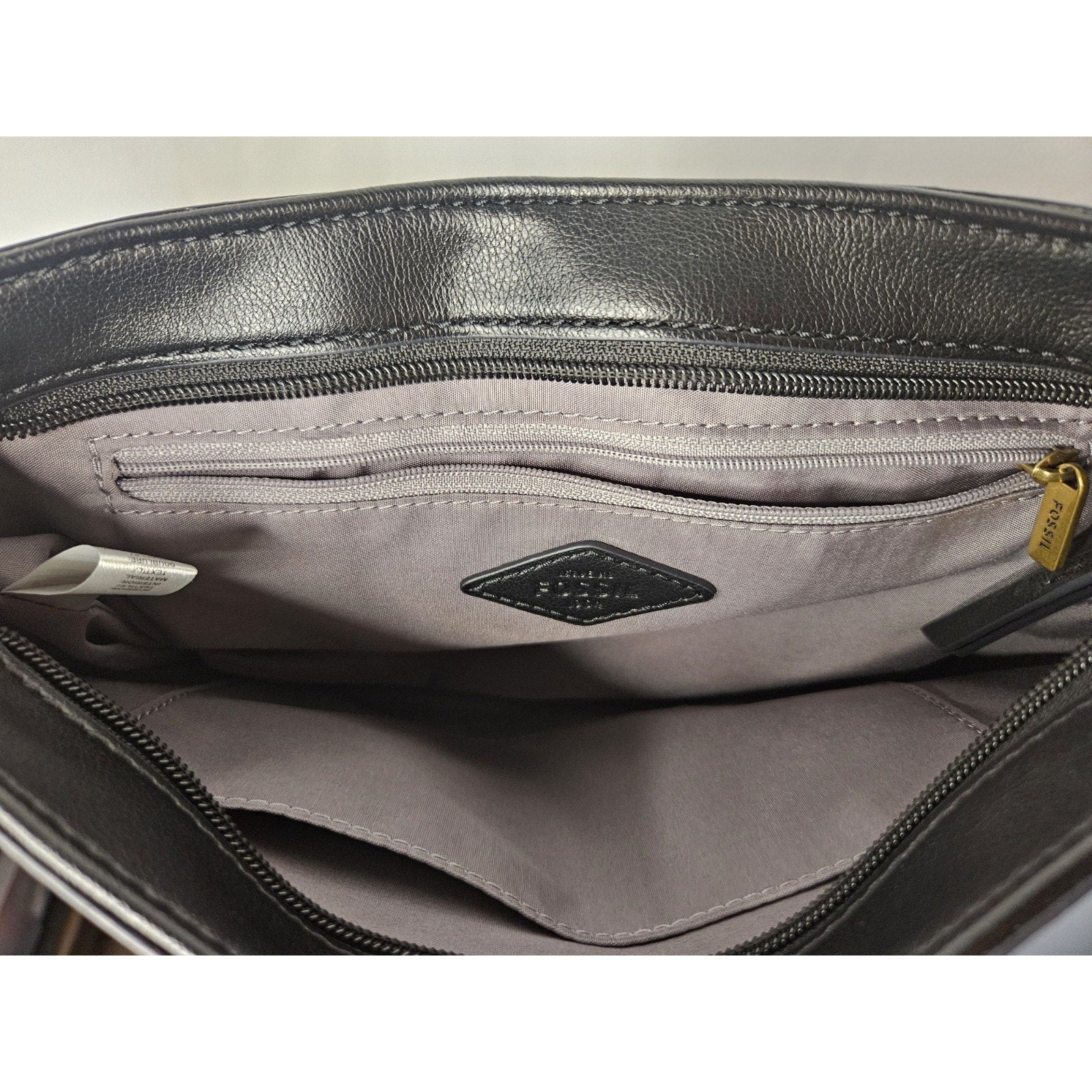 Fossil Black & Logo Pattern Crossbody Bag With Gold Hardware And Adjustable Stra