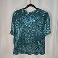 Sequin Beaded Silk Top 90s Vintage Teal Green Blouse Gatsby Glam Party Large