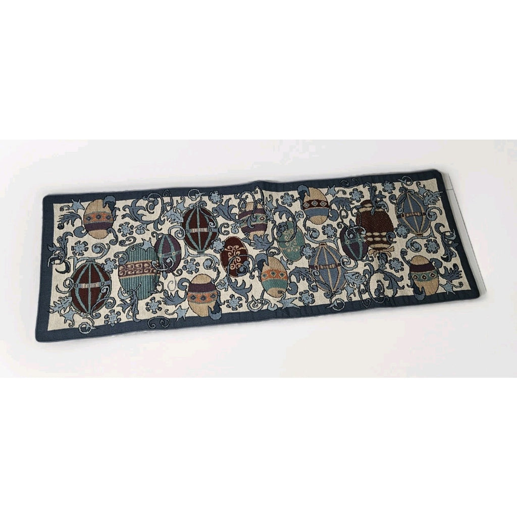 Vintage Christmas Luxury Tapestry Table Runner Hanging Ornaments 23"x 11" Blue