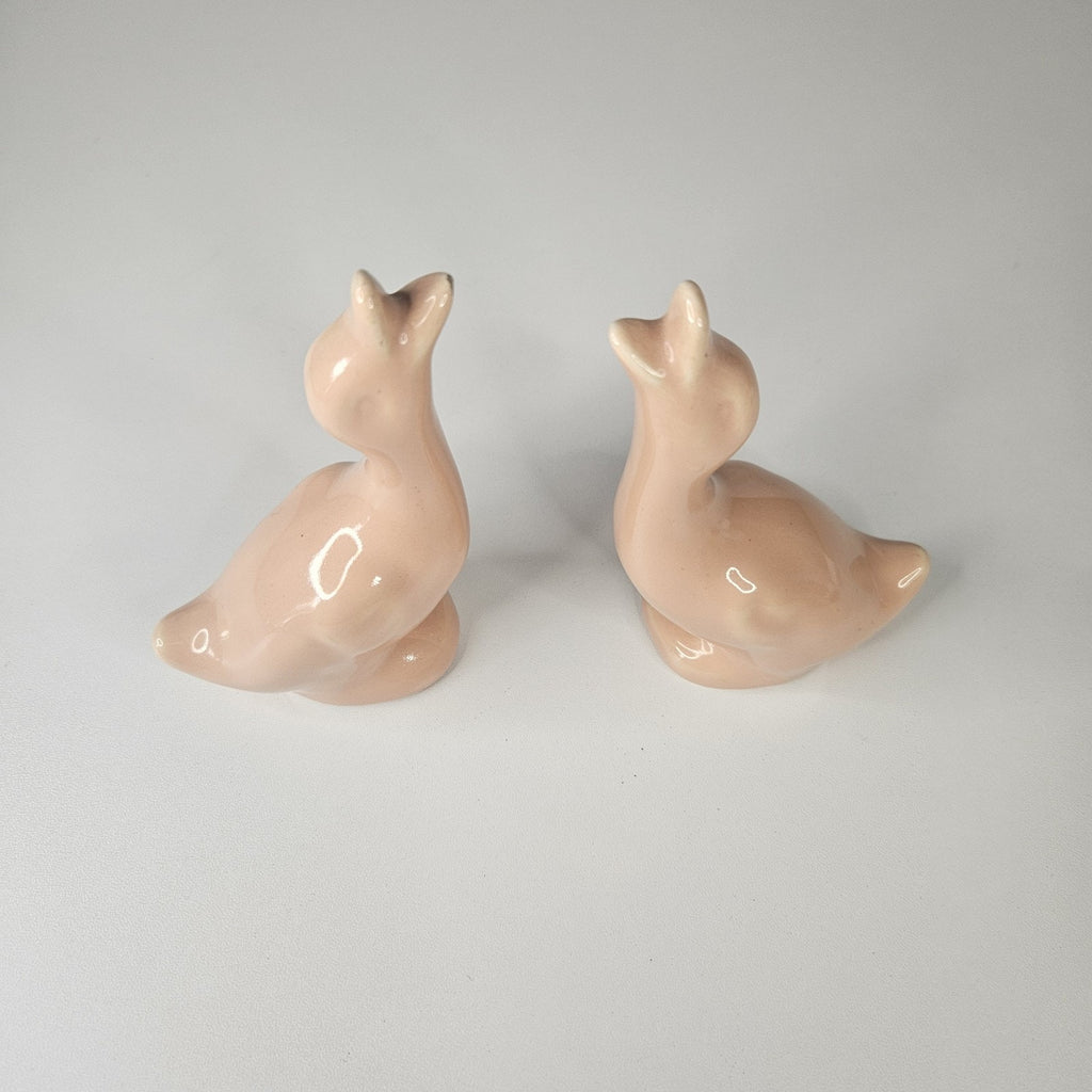 Vintage Caliente Pottery Pink Duck Figurine Set Retro Made In USA #303 Haldem CA