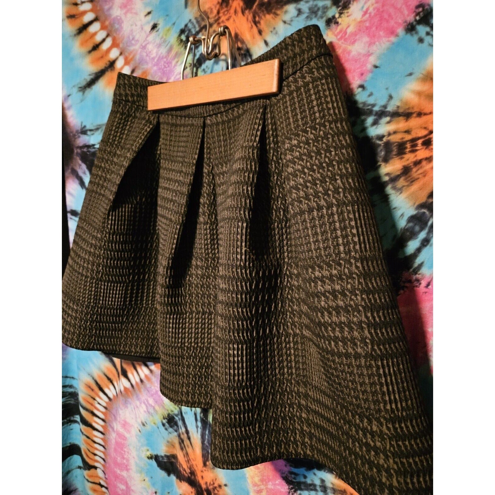 Express Low Rise Mini Skirt Womens Size 2 Green Black Hounds tooth Print Y2K