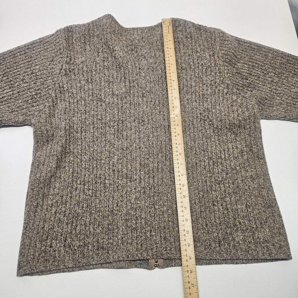 Vtg 100% Wool Knit Women Full Zip Cardigan Sweater Brown Nordic Ski Large