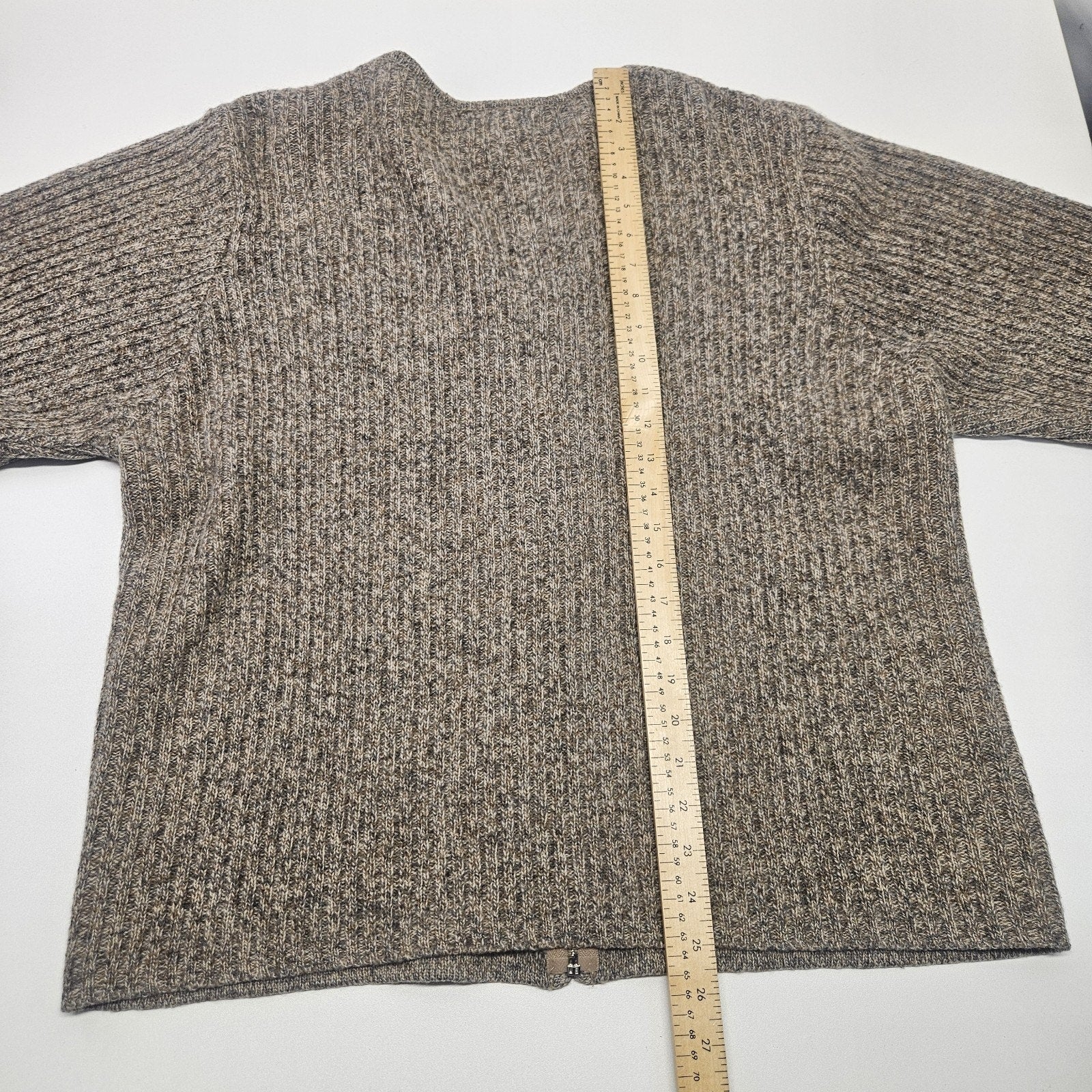 Vtg 100% Wool Knit Women Full Zip Cardigan Sweater Brown Nordic Ski Large