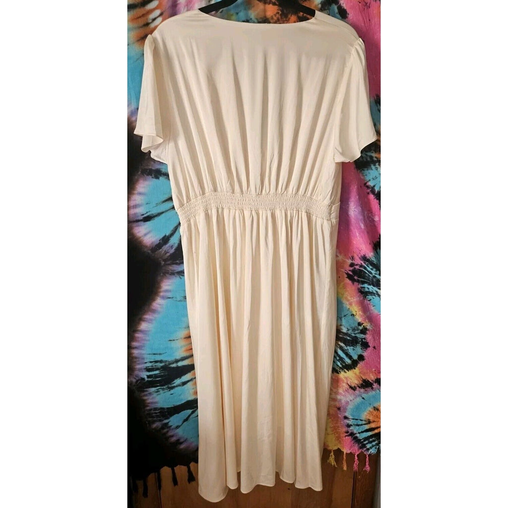 NTW Baltic Born Poppy Satin Midi Dress XXL Knot Front Flutter Sleeve Champagne Tie