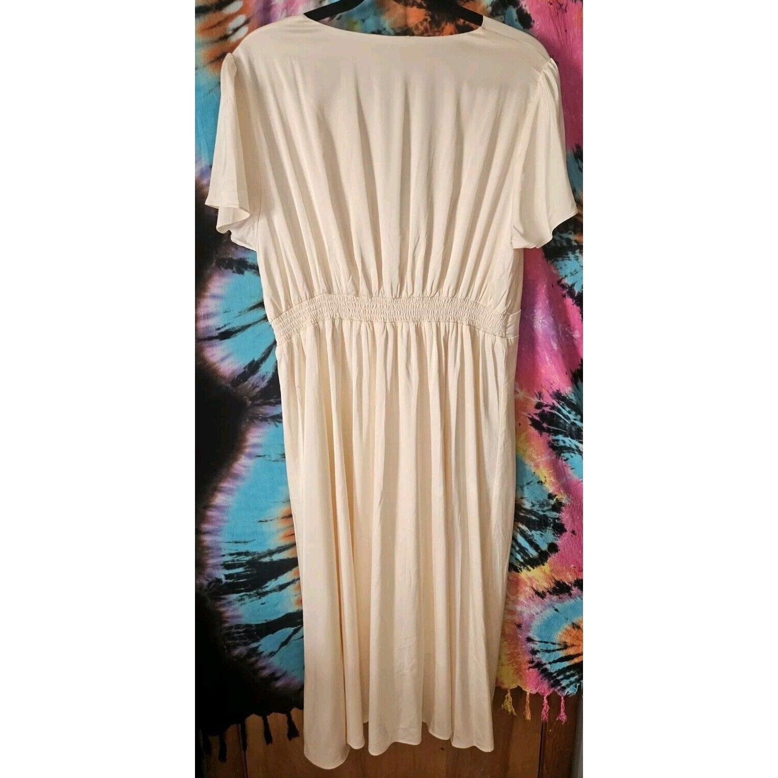 NTW Baltic Born Poppy Satin Midi Dress XXL Knot Front Flutter Sleeve Champagne Tie