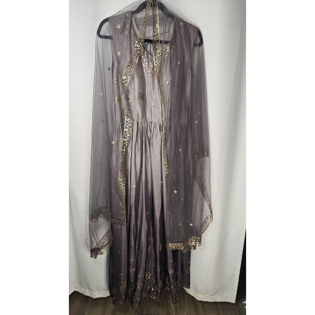 Panash Purple Embroidered Sleeveless Anarkali Suit w Sheer Dupatta Sz 36 US Med