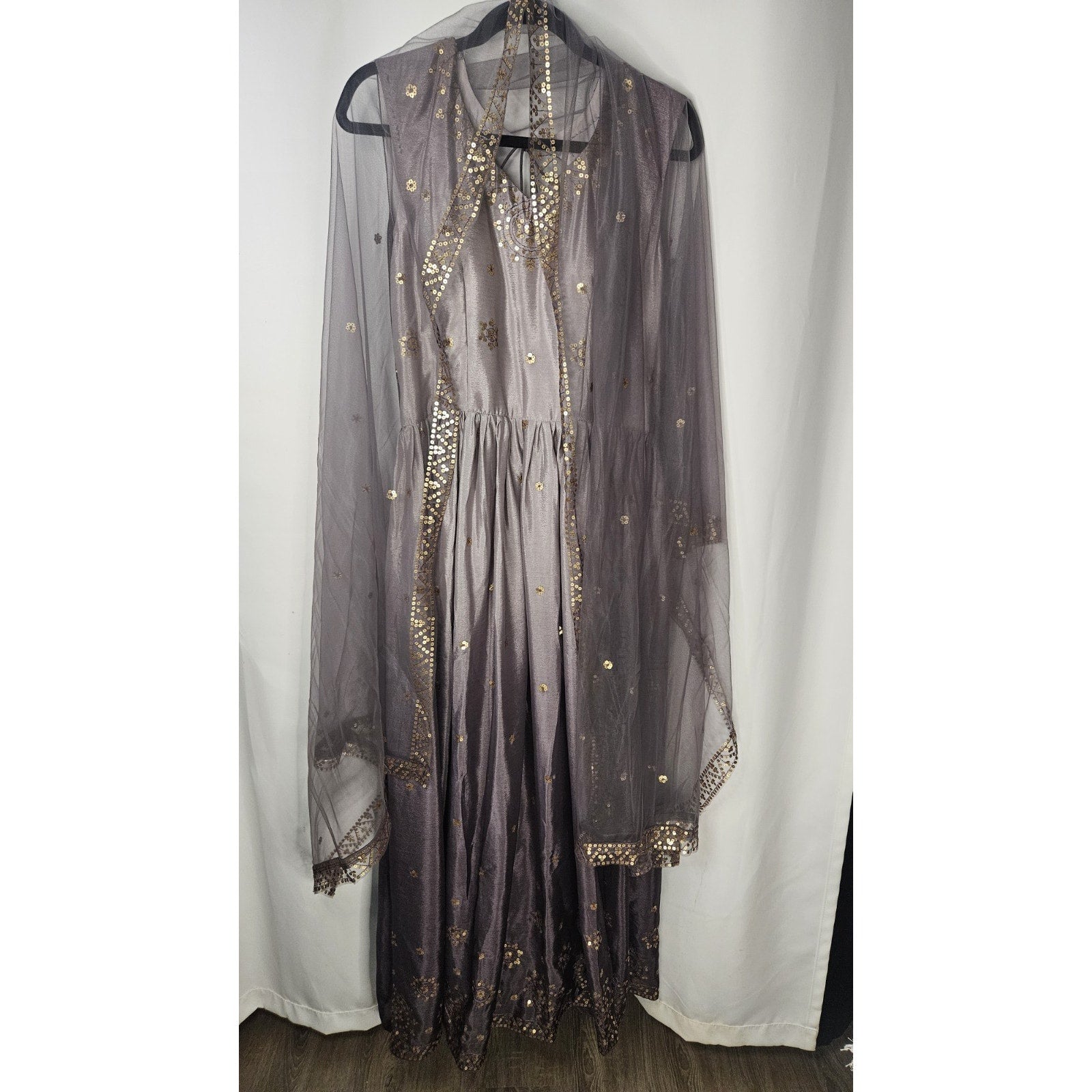 Panash Purple Embroidered Sleeveless Anarkali Suit w Sheer Dupatta Sz 36 US Med