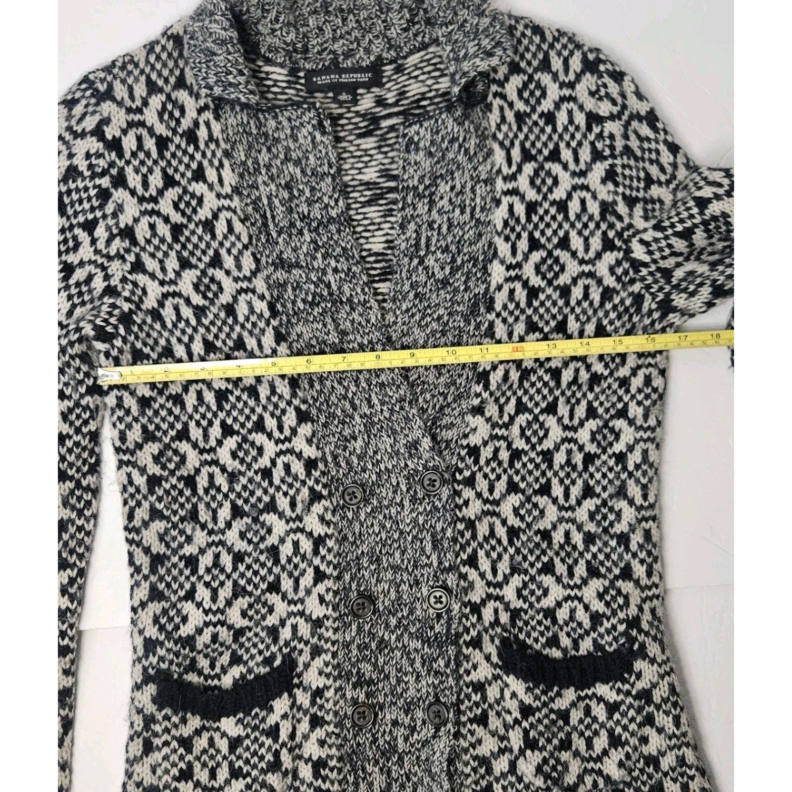 Banana Republic Navy & White Fair Isle Alpaca Blend Cardigan Sweater Size Small
