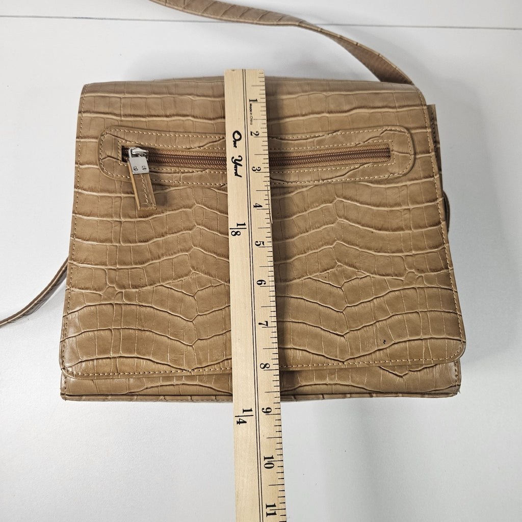 Vintage Liz Claiborne Purse Tan Embossed Faux Crocodile Small Shoulder Purse