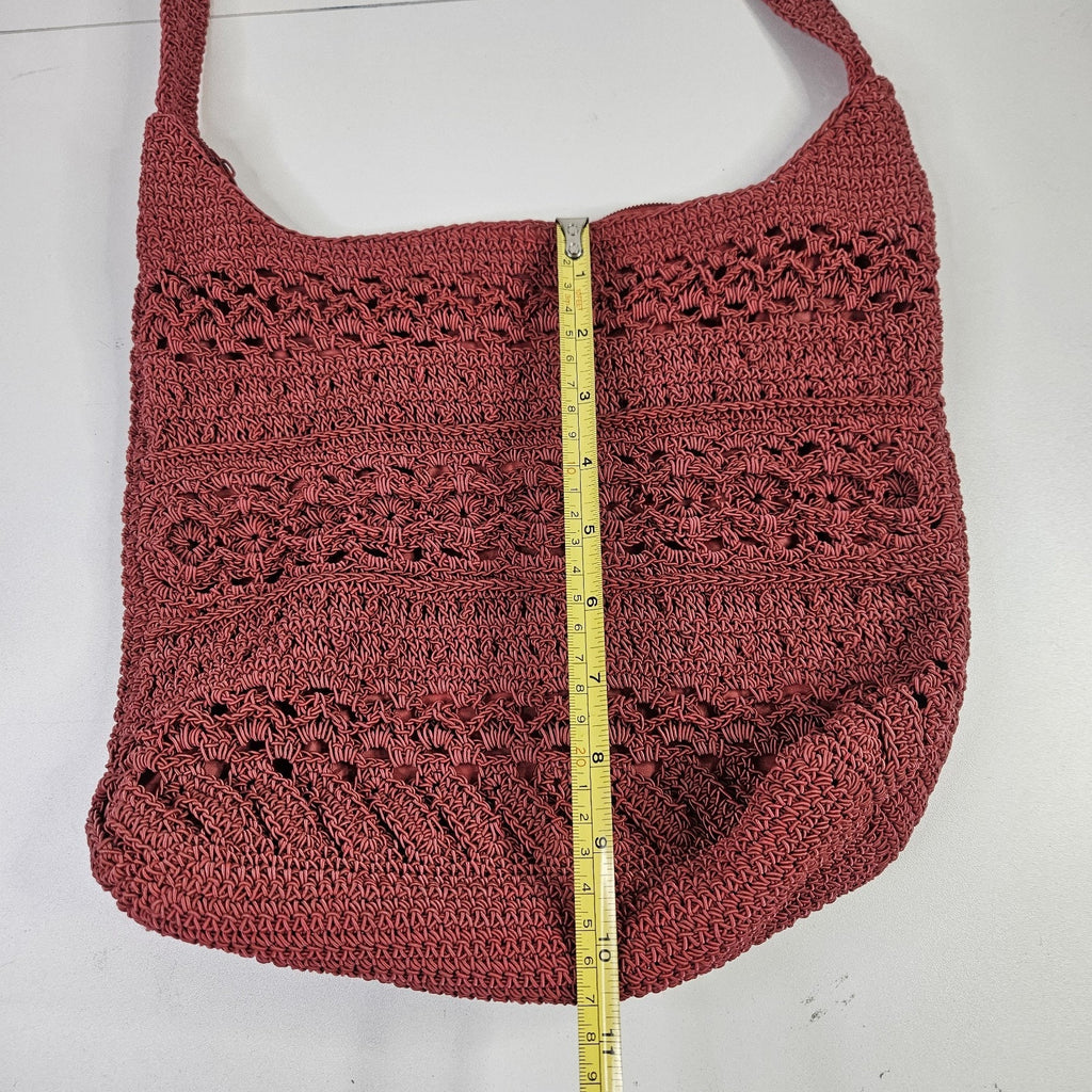 Capelli Straworld Red Crochet Ladies Bag Purse Boho Bohemian Lined Shoulder Bag