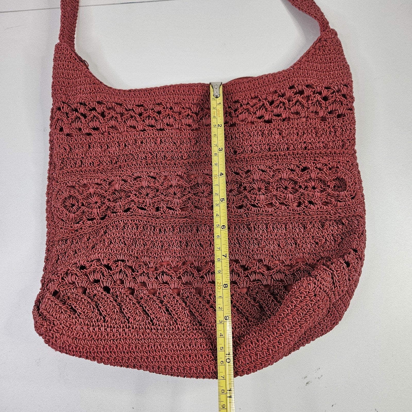Capelli Straworld Red Crochet Ladies Bag Purse Boho Bohemian Lined Shoulder Bag