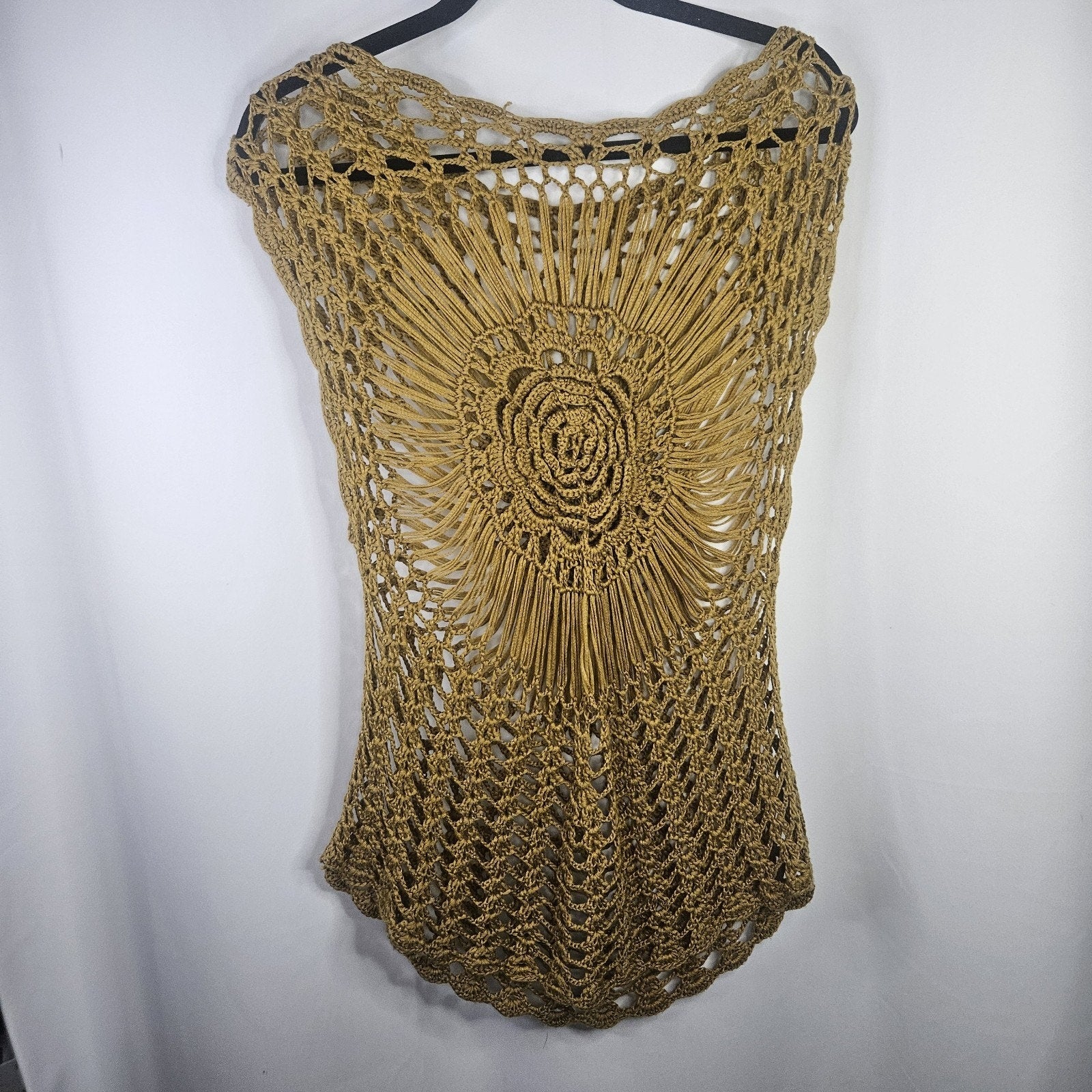 Unbranded Crochet Flower Top Womens XS/S Cotton Open Knit Gold Boho Festival