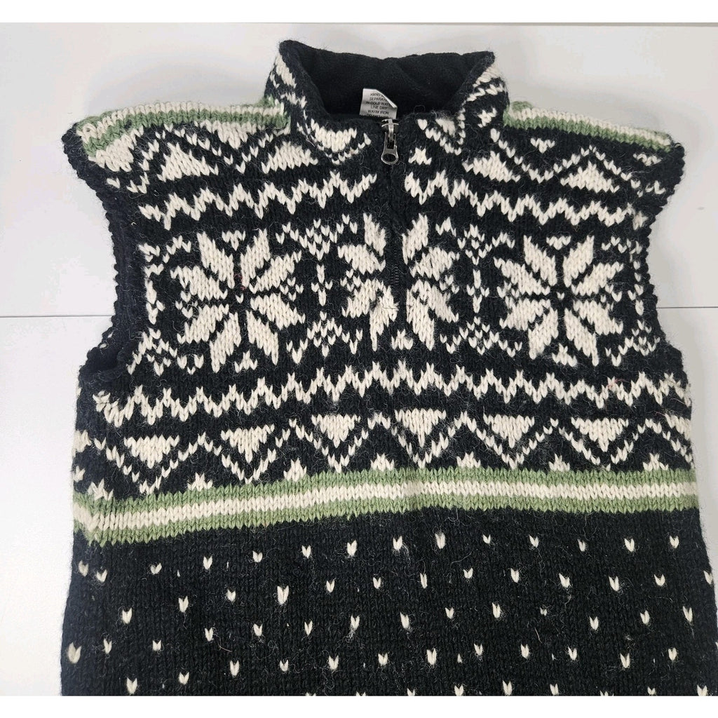 Vtg Ginger Blossom Ethnic Arts Wool Full Zip Sweater Vest Mens Sm Black Fairisle