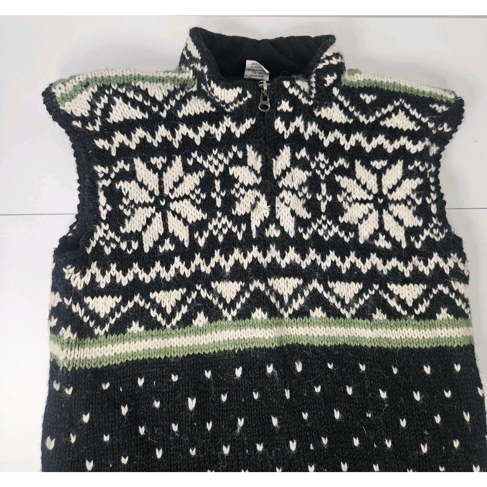 Vtg Ginger Blossom Ethnic Arts Wool Full Zip Sweater Vest Mens Sm Black Fairisle