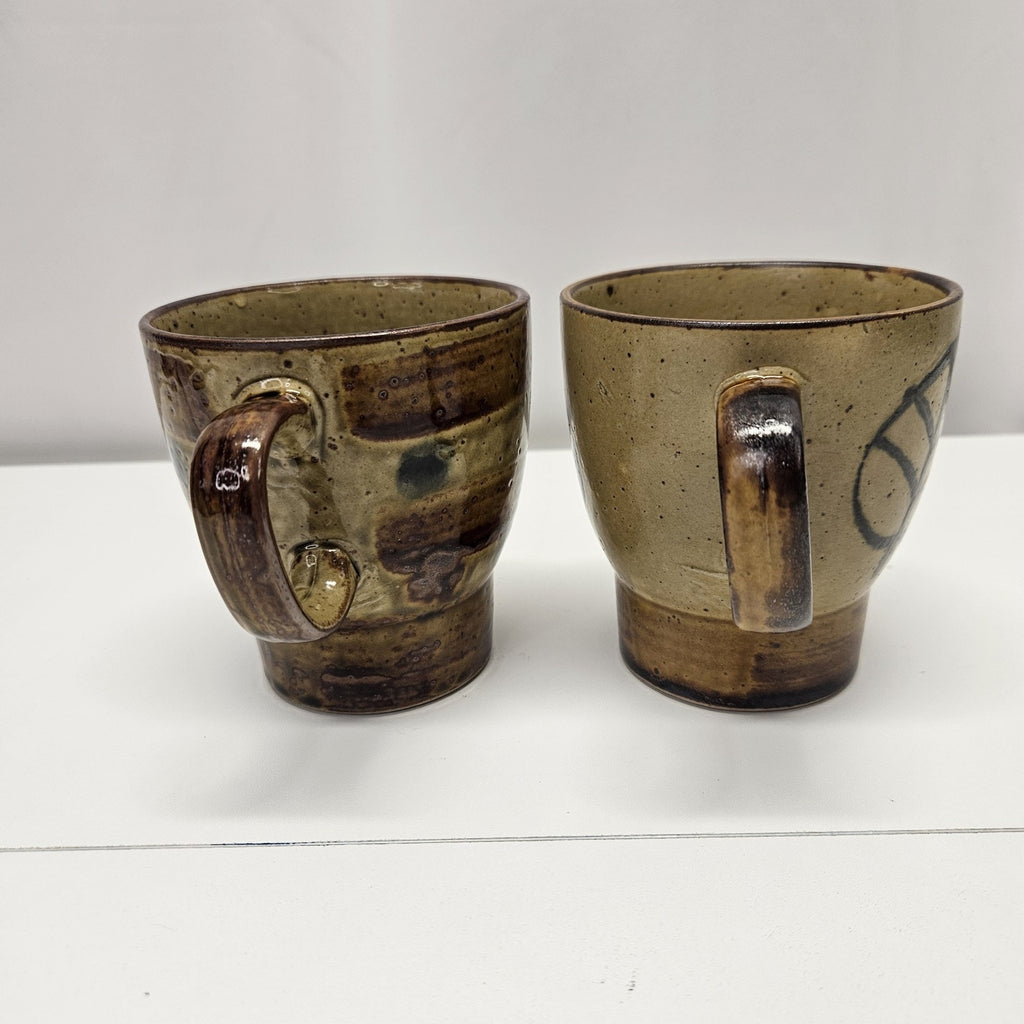 Vintage Japanese Pottery Stoneware Mug Set Of 2 Mid-Century Coffee Mug Cups