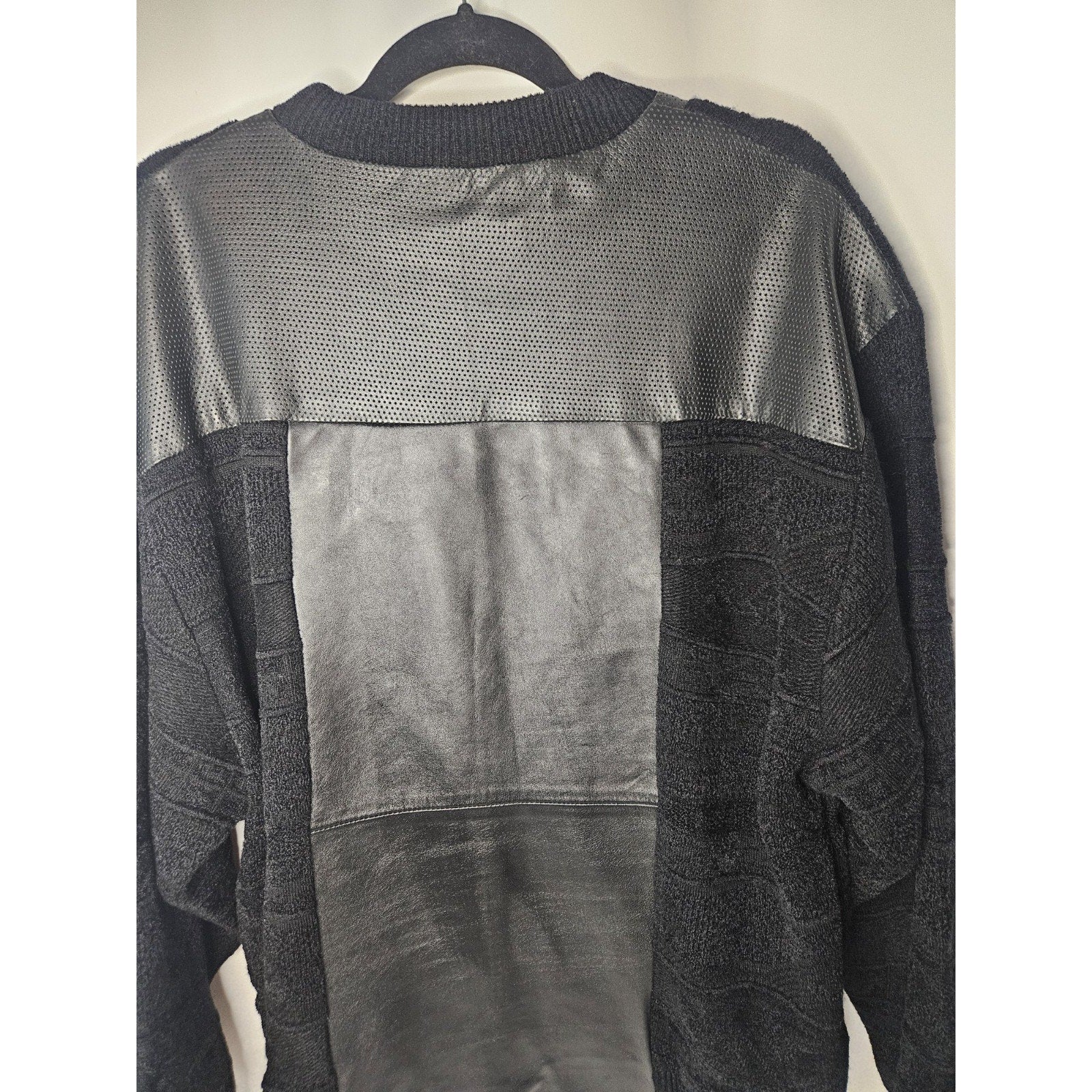 Vintage ZMANN Mens Large Leather Knit Colorblock Knit Sweater 80s Heavy Weight