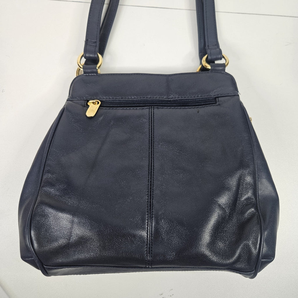 Vintage Worthington Navy Blue Leather Lambskin Shoulder Bag Purse Classic 90s