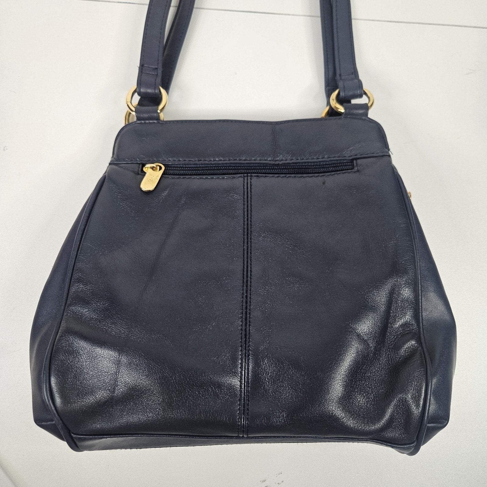 Vintage Worthington Navy Blue Leather Lambskin Shoulder Bag Purse Classic 90s
