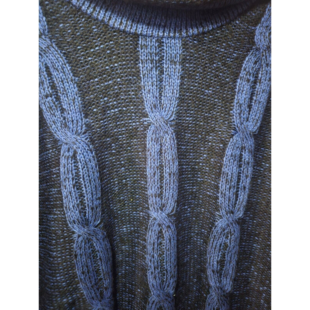 Notations Blue Black Knit Cowl Neck Midi Sweater 3/4 Sleeves XL