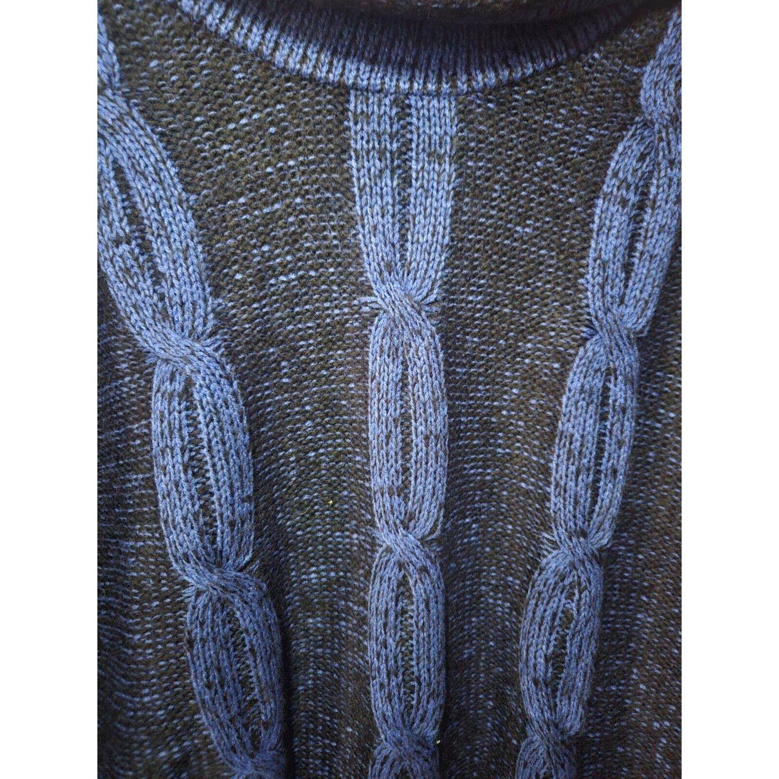 Notations Blue Black Knit Cowl Neck Midi Sweater 3/4 Sleeves XL