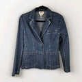 VTG Talbots Stretch-Fit Denim Blazer Jacket Women’s Size 6 Blue Two Button Short