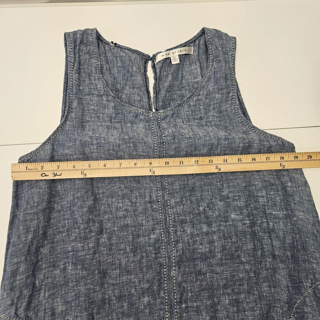 Max Studio Dress Denim Blue 100% Linen Size Large Tank Dress Vintage Y2K Summer