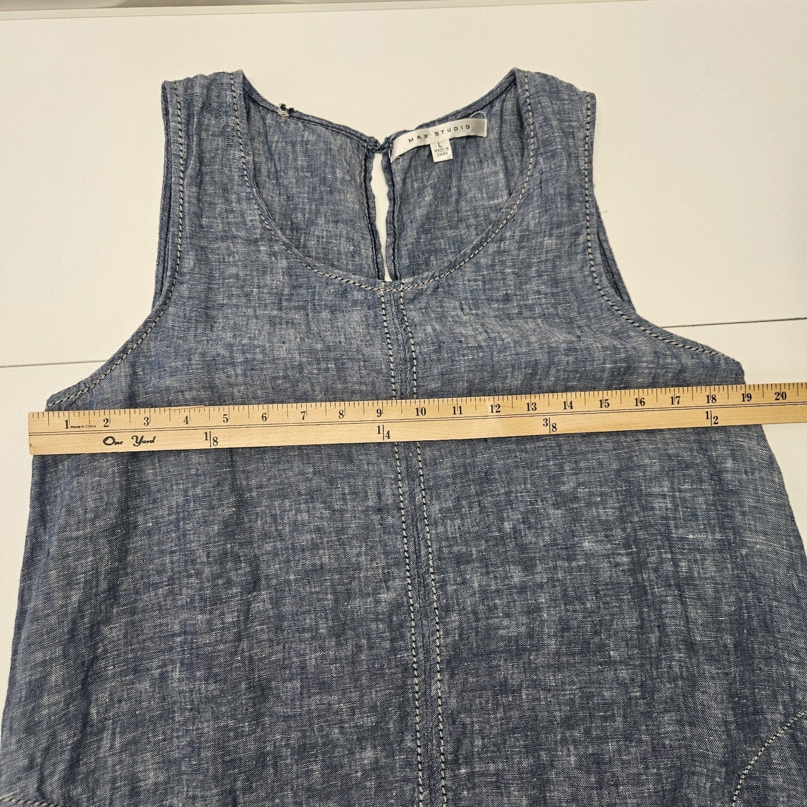 Max Studio Dress Denim Blue 100% Linen Size Large Tank Dress Vintage Y2K Summer