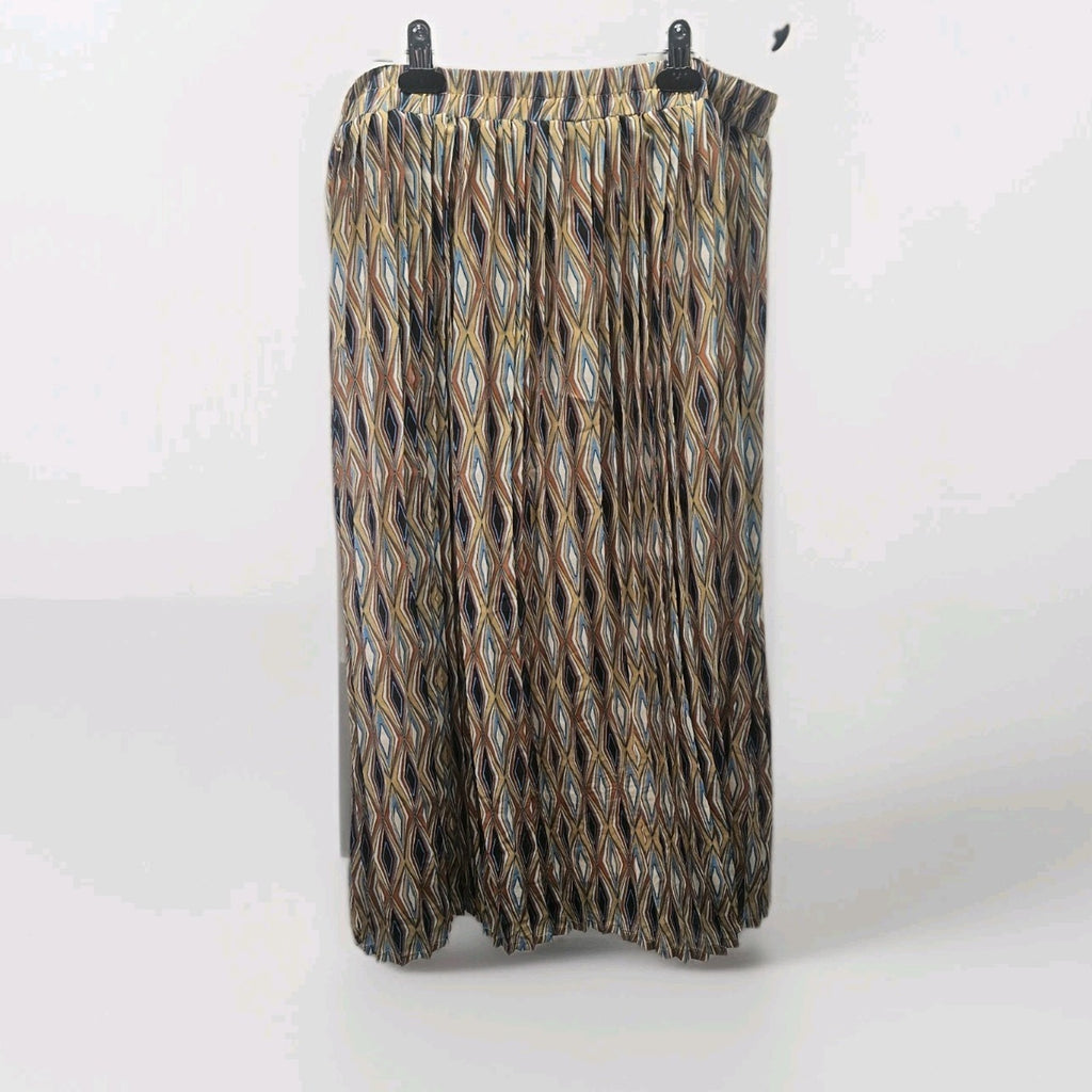 Her Pleated All Over Print Rayon Skirt Size XL Side Button PullOn Boho Geometric