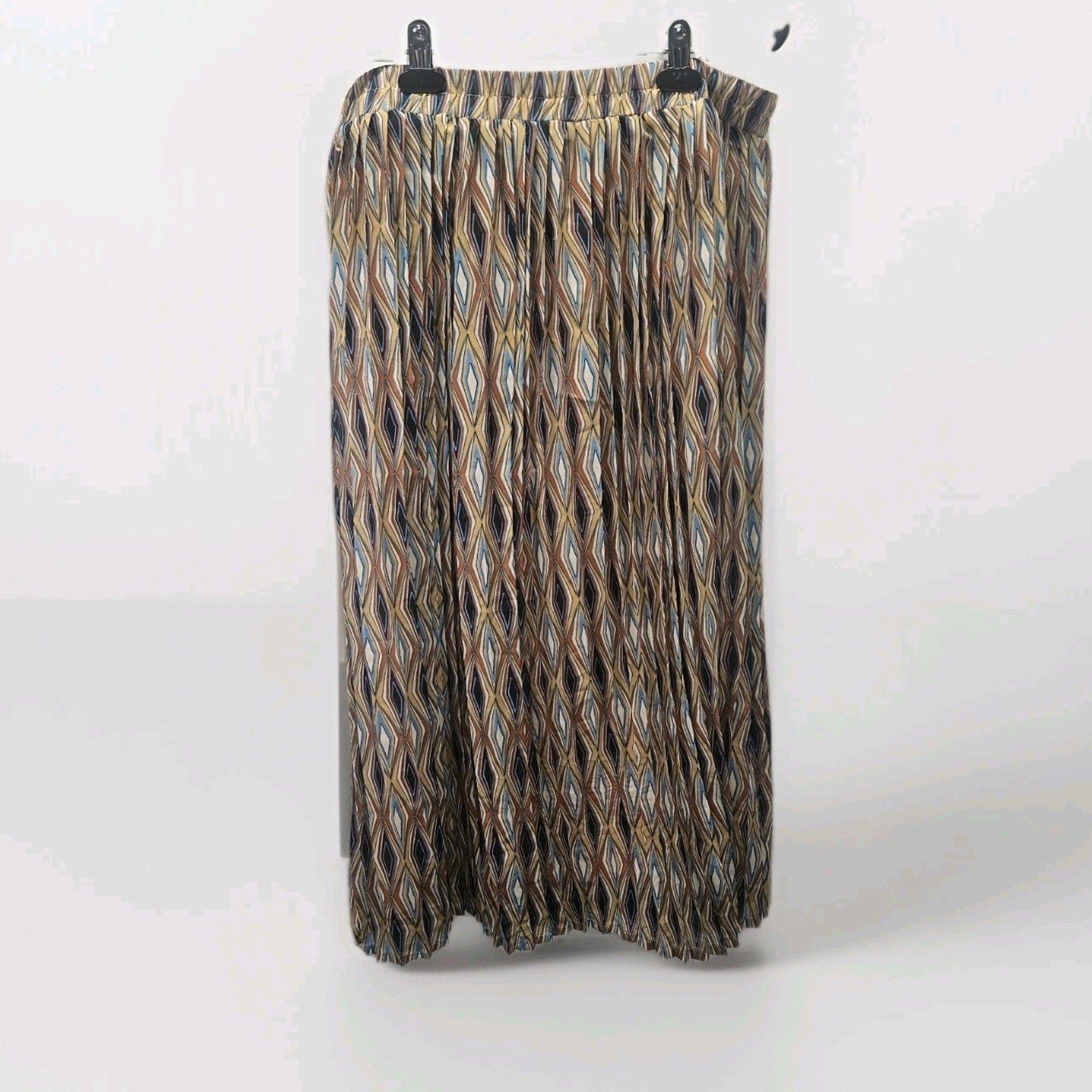 Her Pleated All Over Print Rayon Skirt Size XL Side Button PullOn Boho Geometric
