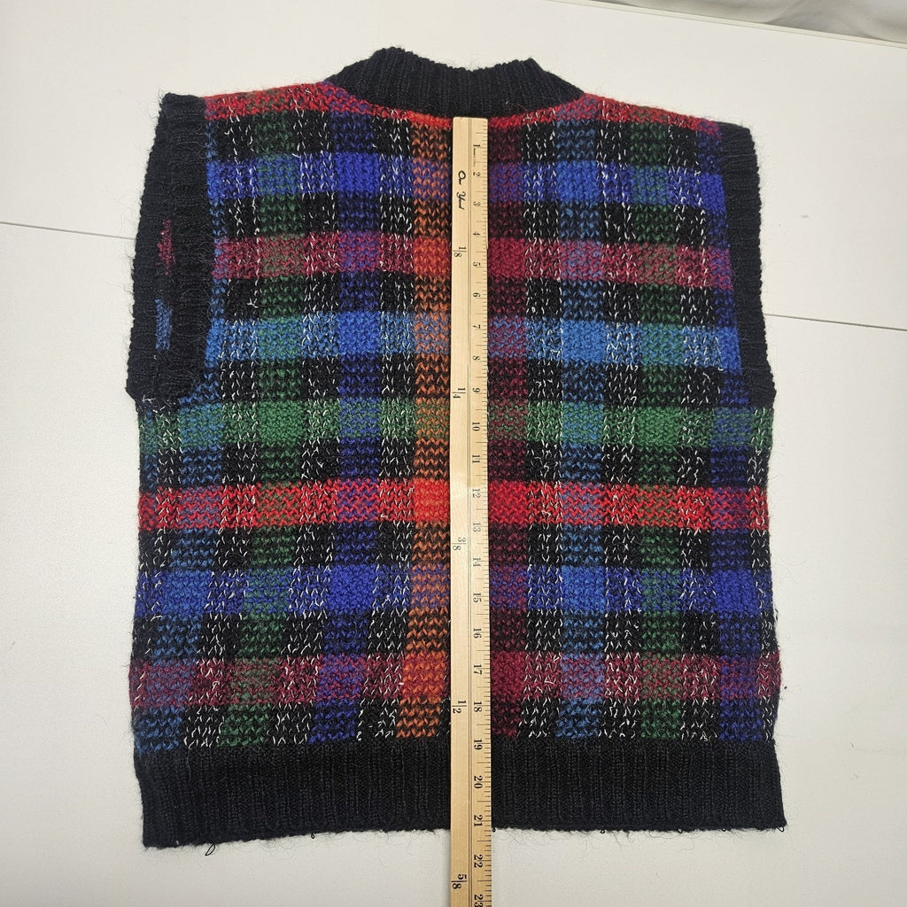 Vtg 80s Colorful Academia Knit Sweater Vest Dark Preppy Size Medium