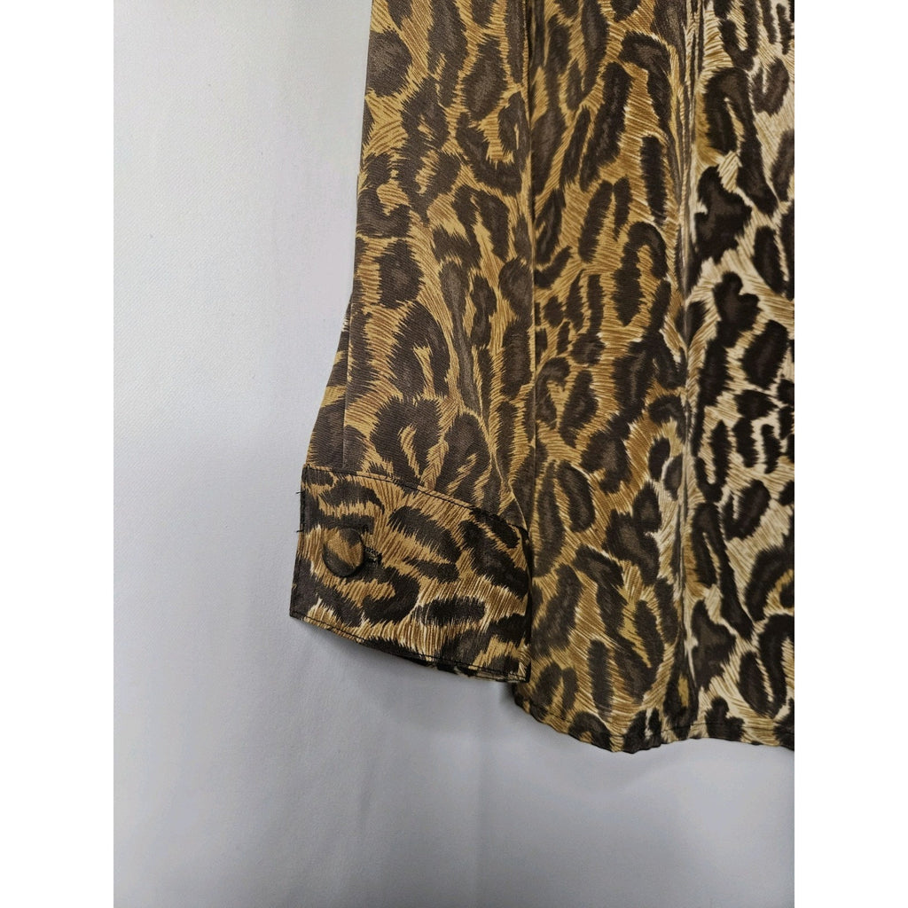 Vintage Women's Satin Long Sleeve Jacket Blouse Leopard Print Size 6 90s Glam
