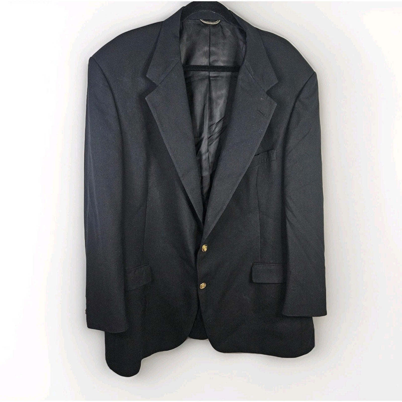 Vtg Hart Schaffner Marx 48L Navy Gold Button Wool Blazer Jacket Sport Coat Union