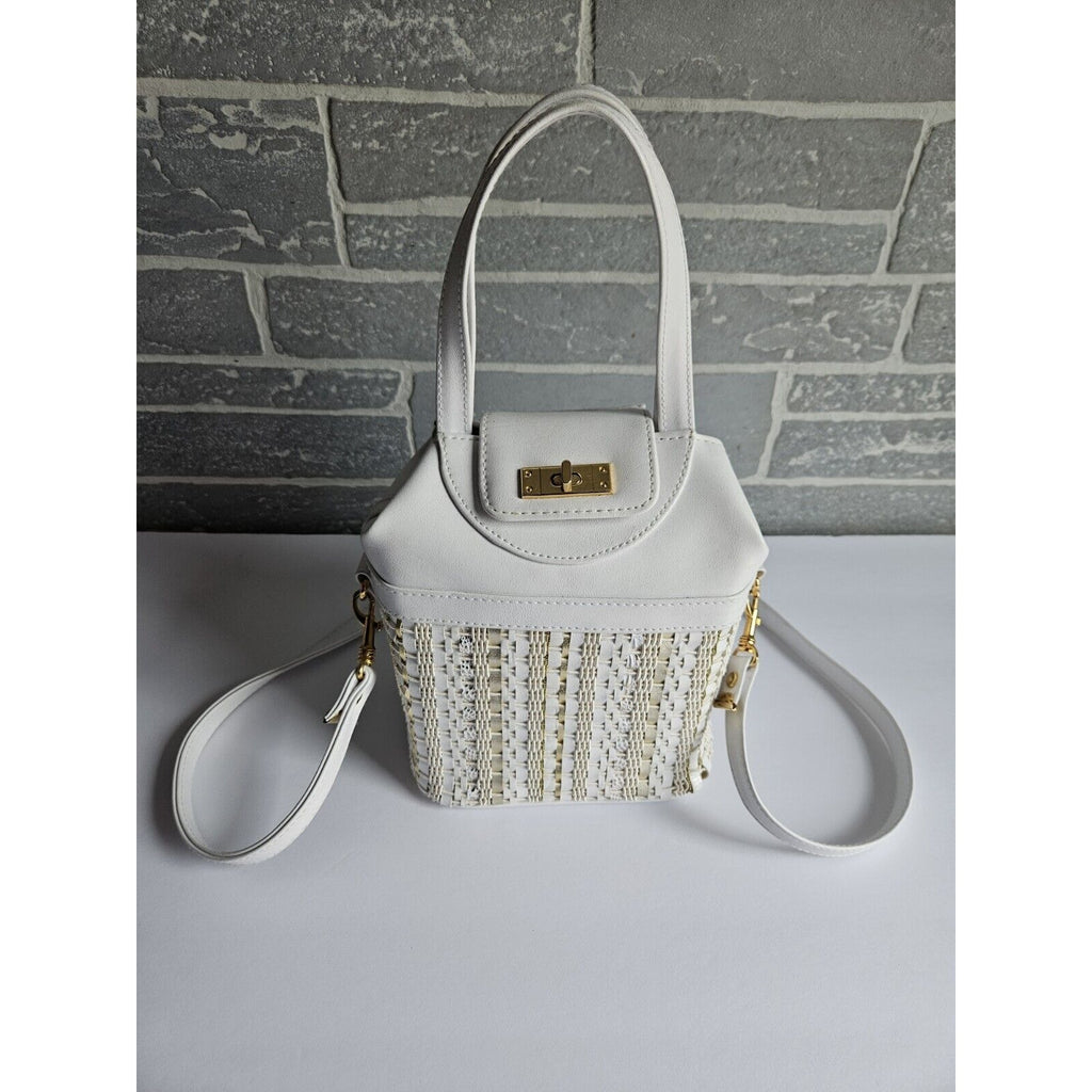 Cute Vintage 80's Warren Reed White and Gold Handbag with removable strap