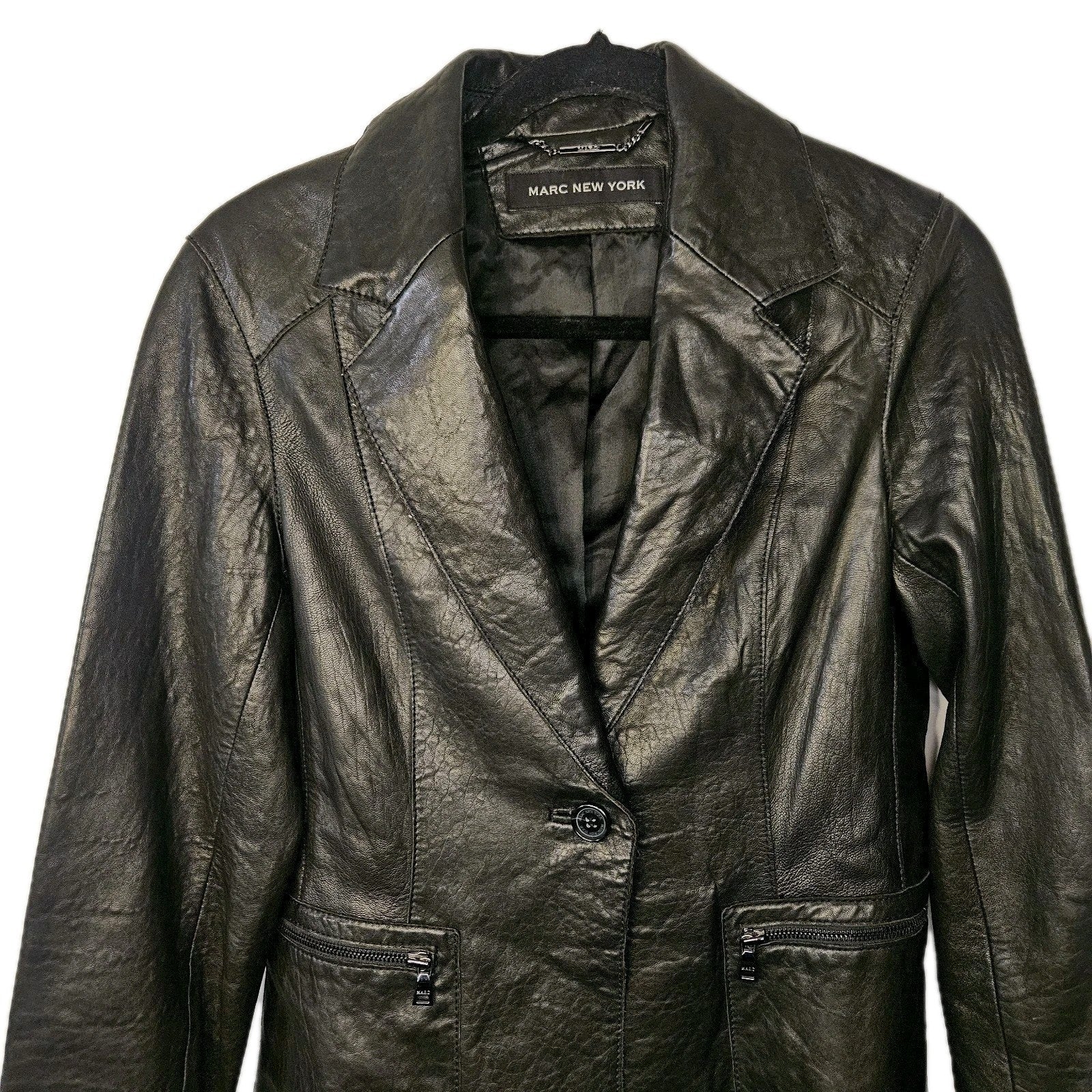 Marc New York Womens Black Leather Motorcycle Jacket Medium Biker Blazer