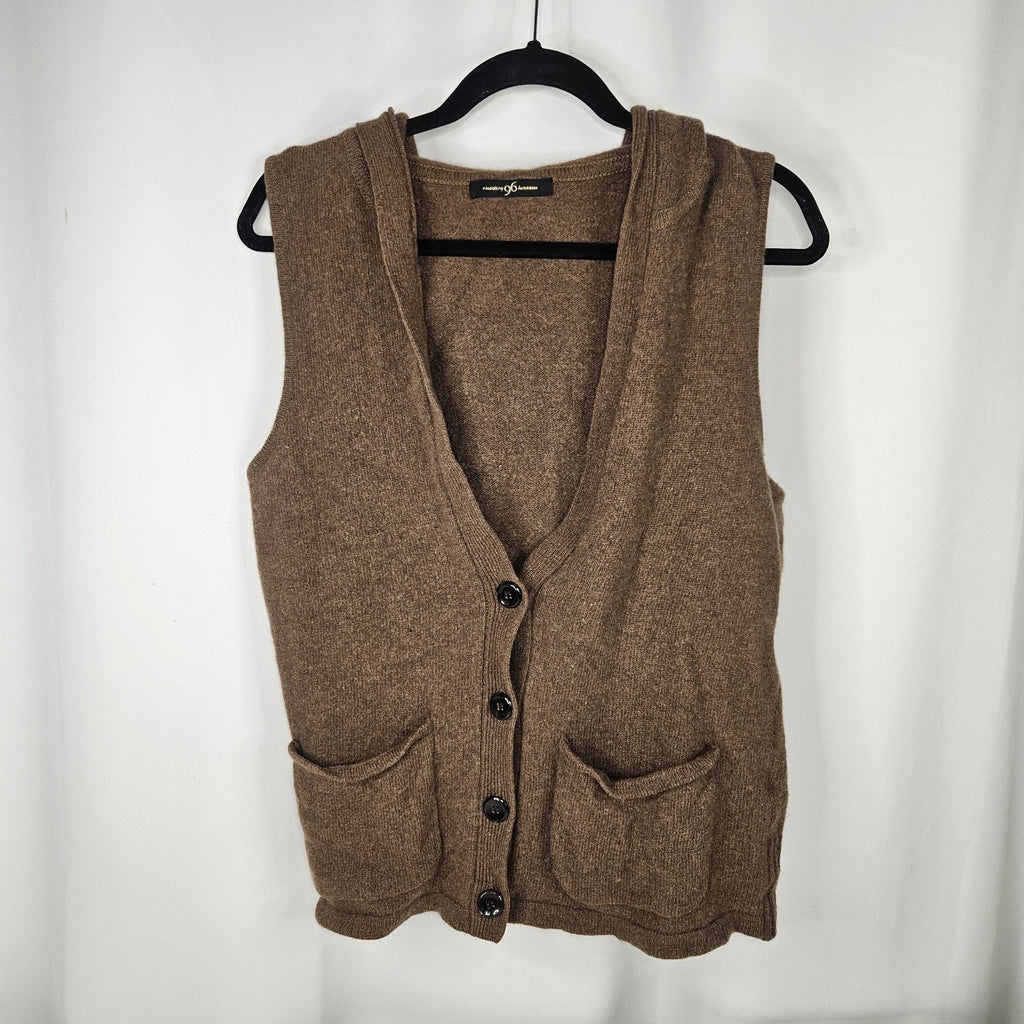 Vtg Womens NineSix 96 New York Brown Hooded Wool Button Up Knit Sweater Vest Med