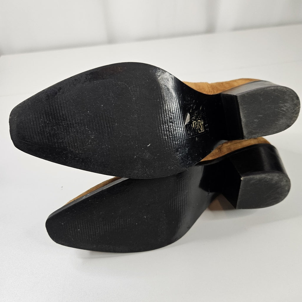 Everlane Suede Ankle Boot Block Heel Brown 6.5 M Western Cowgirl Boho Italy Made