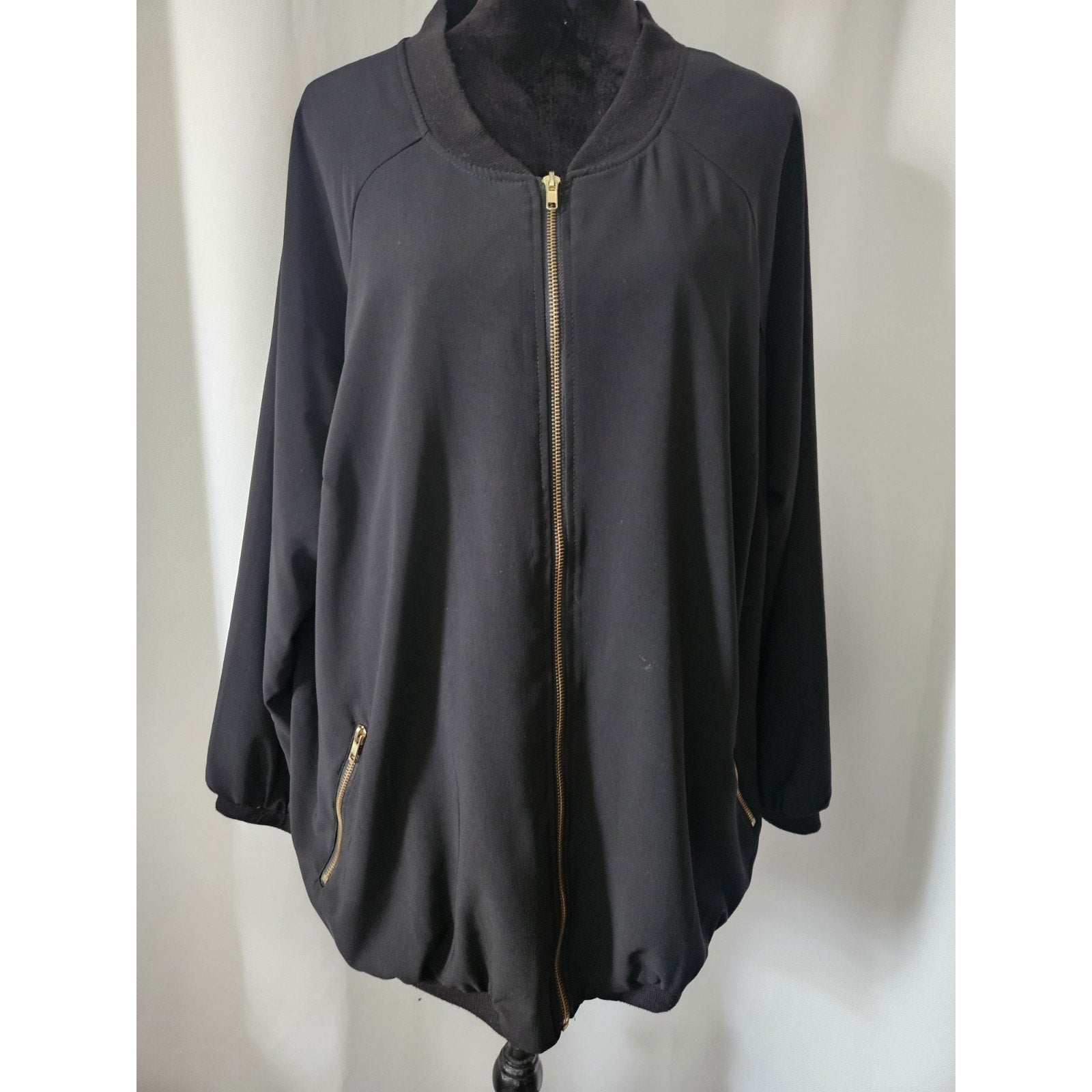 Daniel Rainn Black Jacket Coat Gold Zipper Pockets Silk Leopard Lining Size 2X