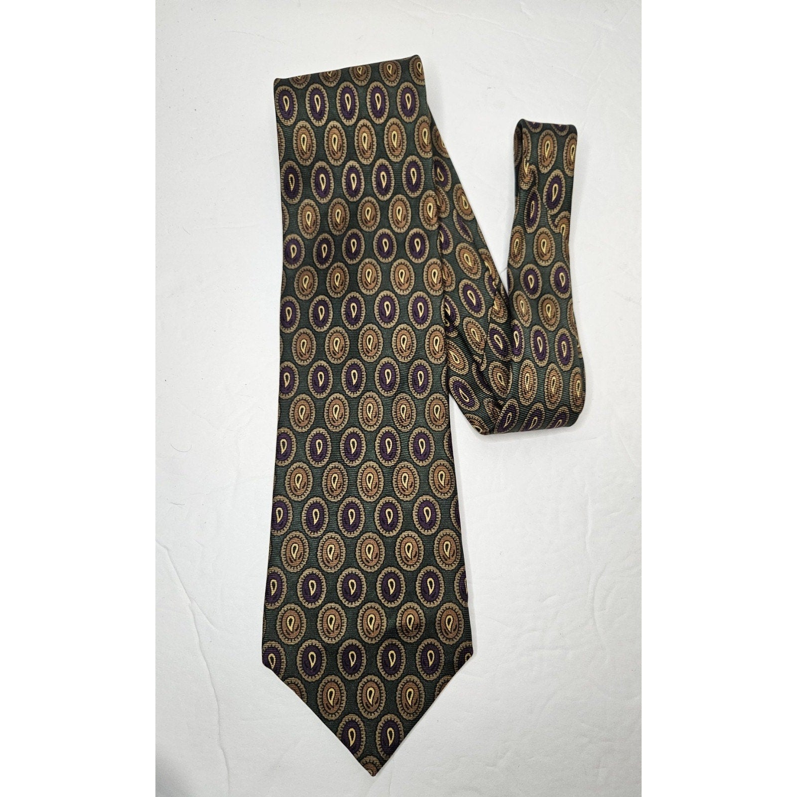 Urban American Club Handmade Tie Abstract Oval Olive Plum 100% Silk Necktie