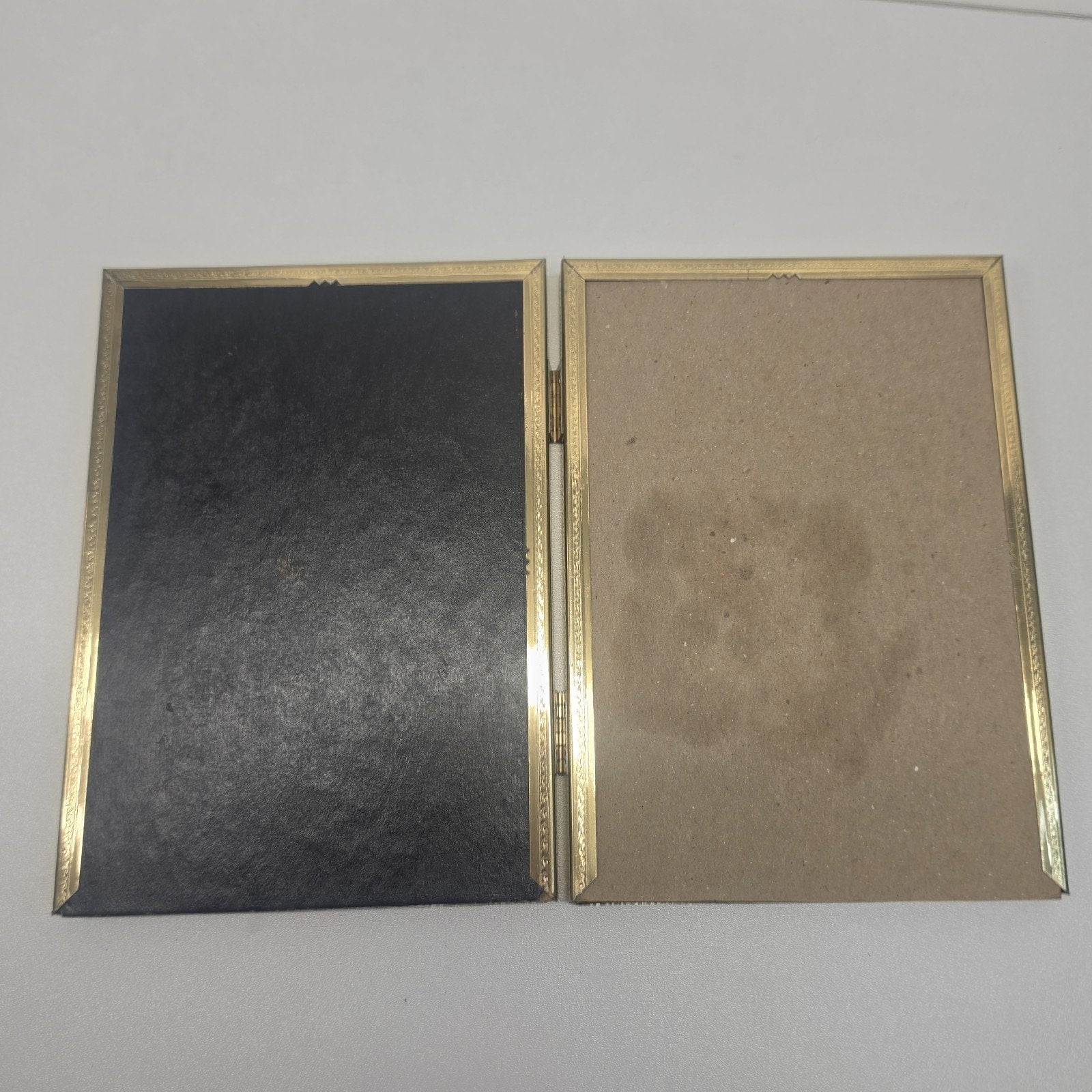Vintage 80s Gold Tone Bi-fold Picture Frame Double 5x7" Glass Table Top