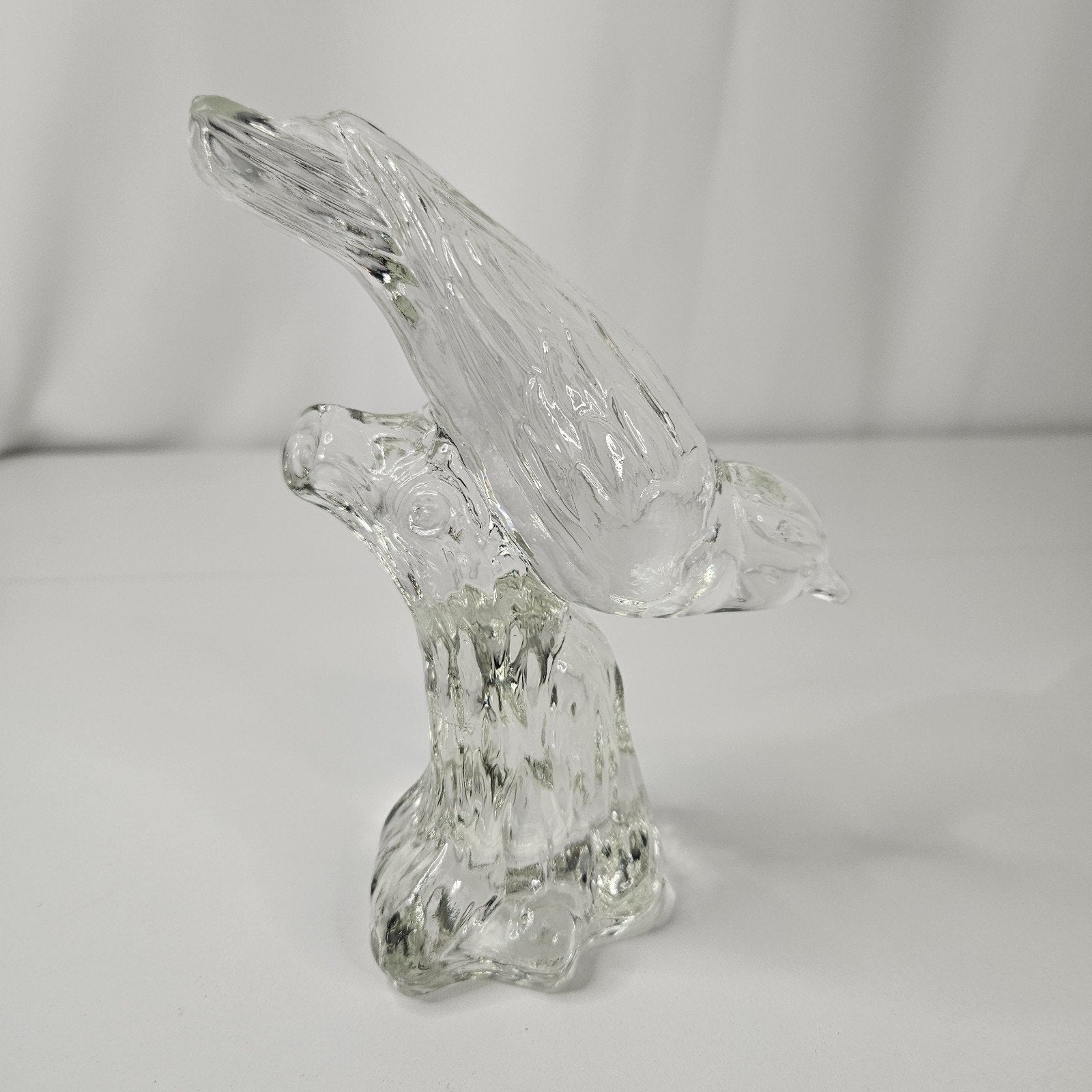 Vintage Haley Crystal Clear Glass Bird on Branch Figurine Paperweight Robin