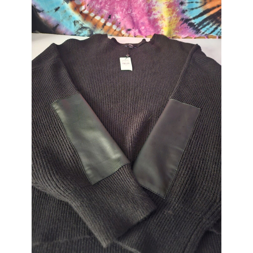 NWT Express Black Sweater With Faux Leather Accents Men's XL Crew Neck Pullover