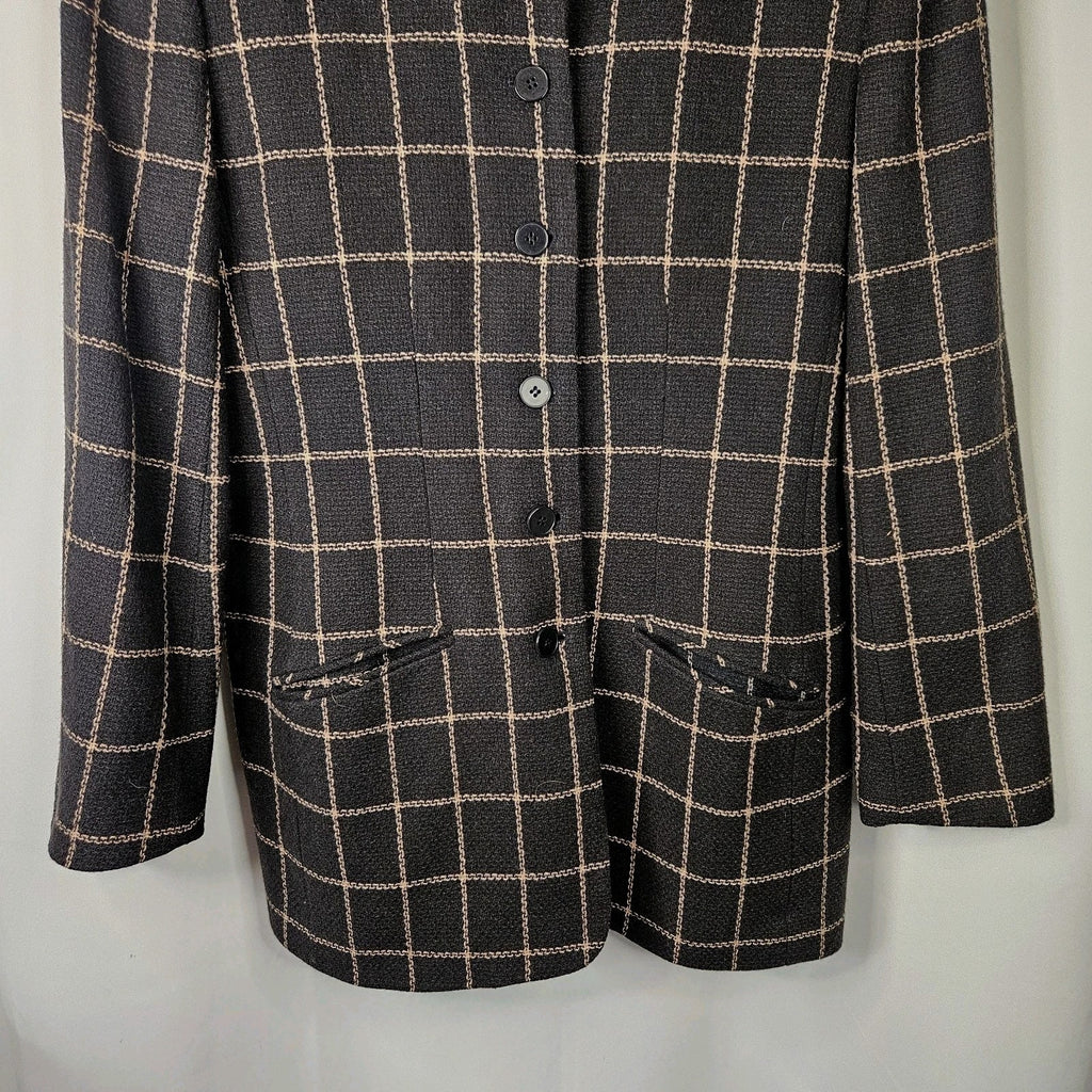 Chaus Women's Black Vintage Plaid Lambs Wool Double Breasted Career Blazer Sz 12