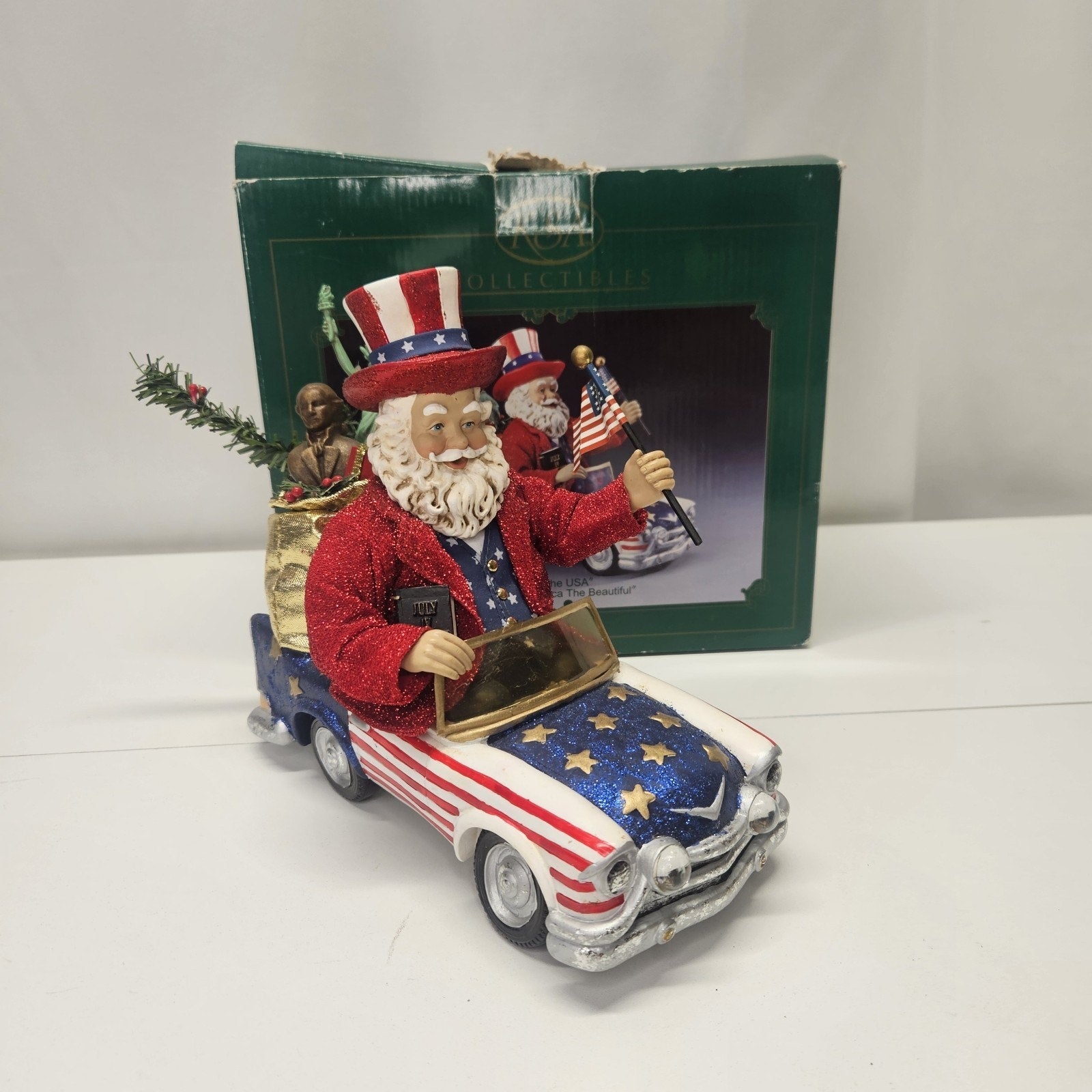 Vintage Kurts Adler Inc Patriot Santa Claus American Flag Music Box Liberty USA