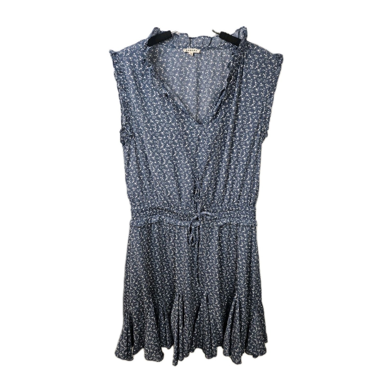 Jodifl Dress Navy L Ruffle Floral V-Neck Mini Lined Cottagecore Flutter Sleeve