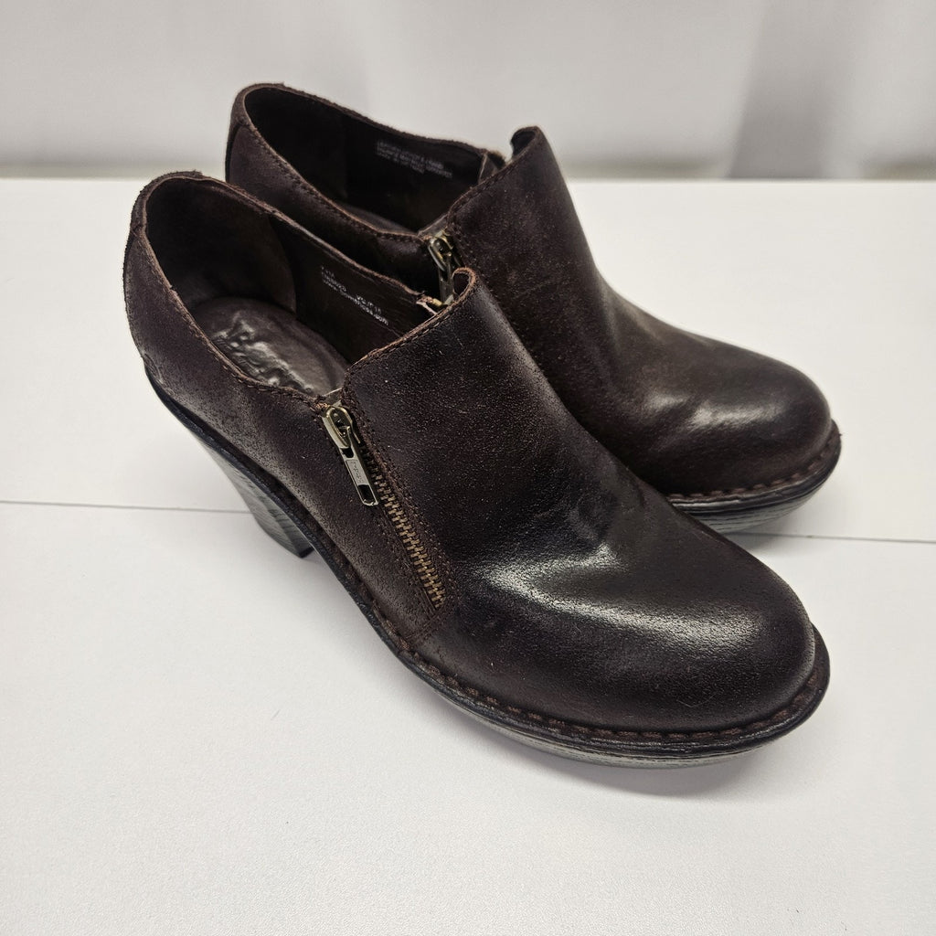 Vtg Y2K Born Wedge Clogs Brown Leather Zipper Womens 7.5 Grunge Comfort Shoe