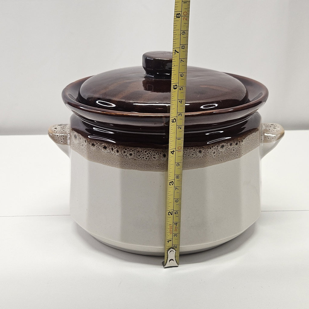 Vintage Stoneware Pottery Crock Pot Two-tone Brown Tan Glaze MCM Rustic