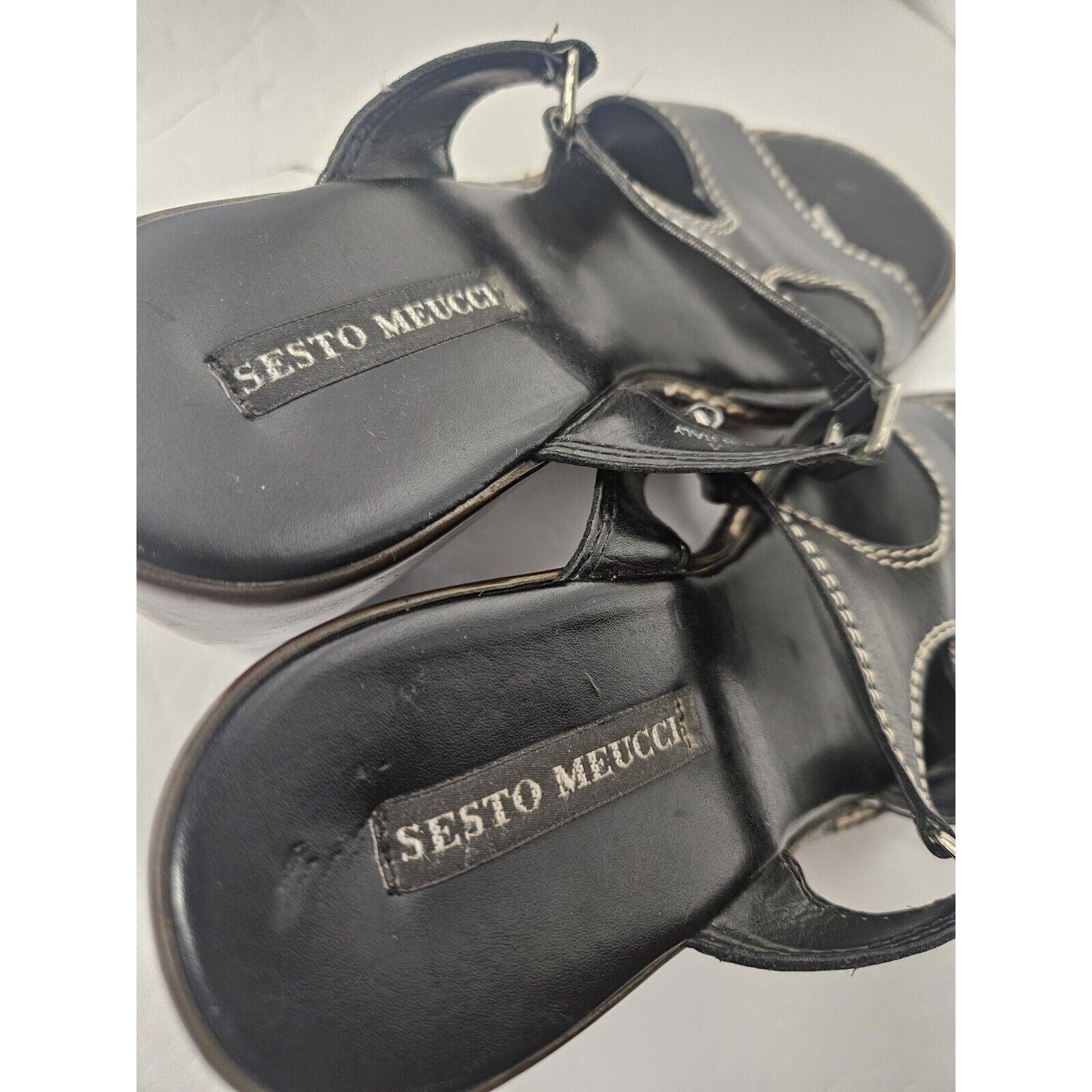 SESTO MEUCCI Soft Leather Wedge Sandal Black Sz 8 Made in ITALY Classic Slip-On