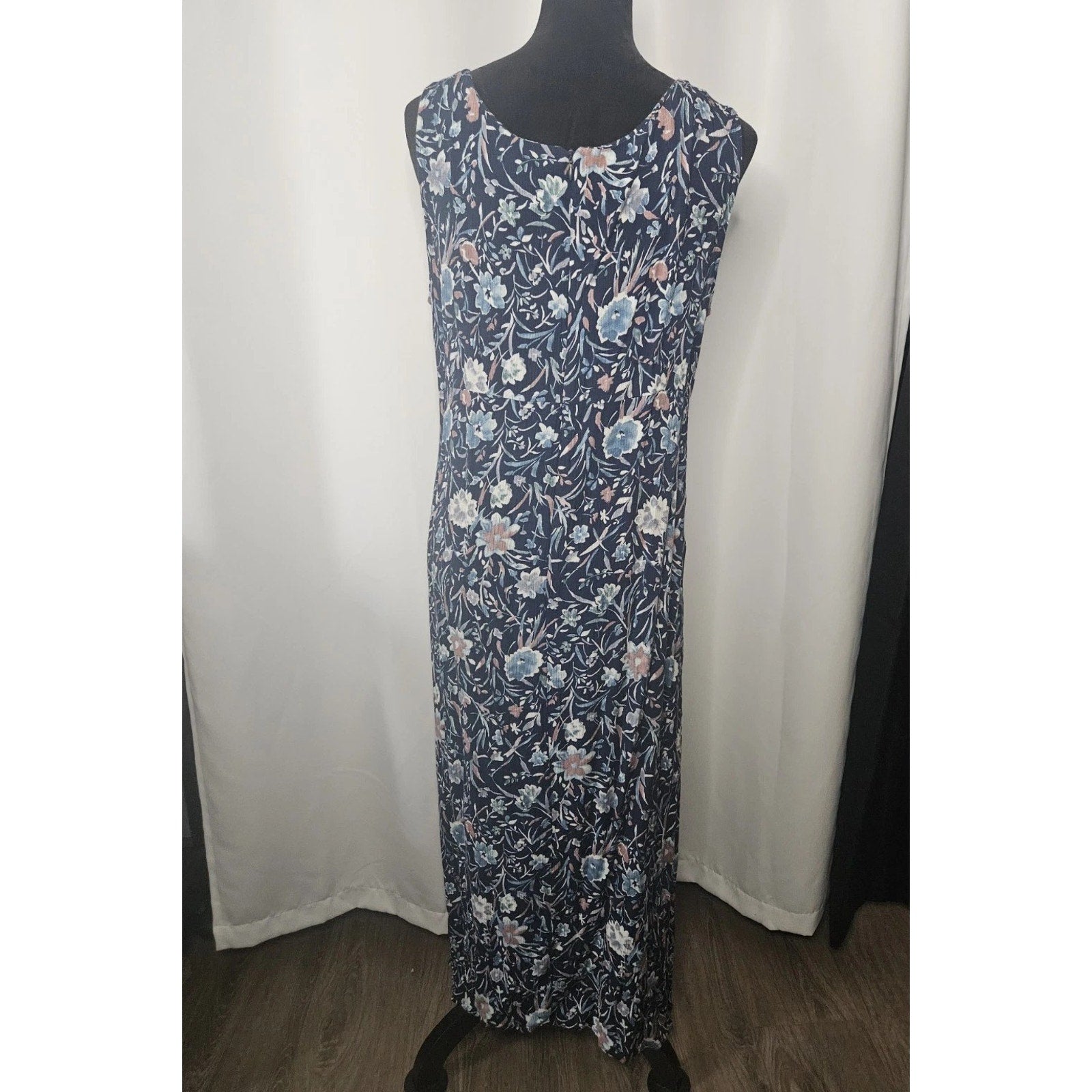 Vintage 90s Sophisticates Jonathan Martin Midi Dress Blue Floral Size 8